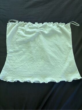 Timing White Strapless Crop Top with Ruffle Edge